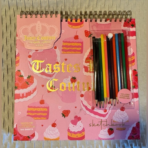 Juicy Couture Sketchbook with Colored Pencils NWT pink cupcake 100 sheets